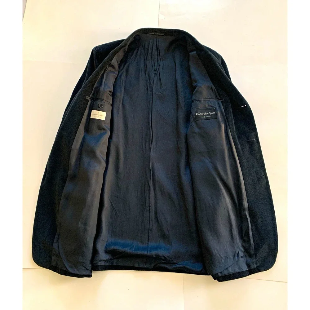 Ermenegildo Zegna Soft Men's 44 Black Corduroy Blazer Switzerland 3 Button